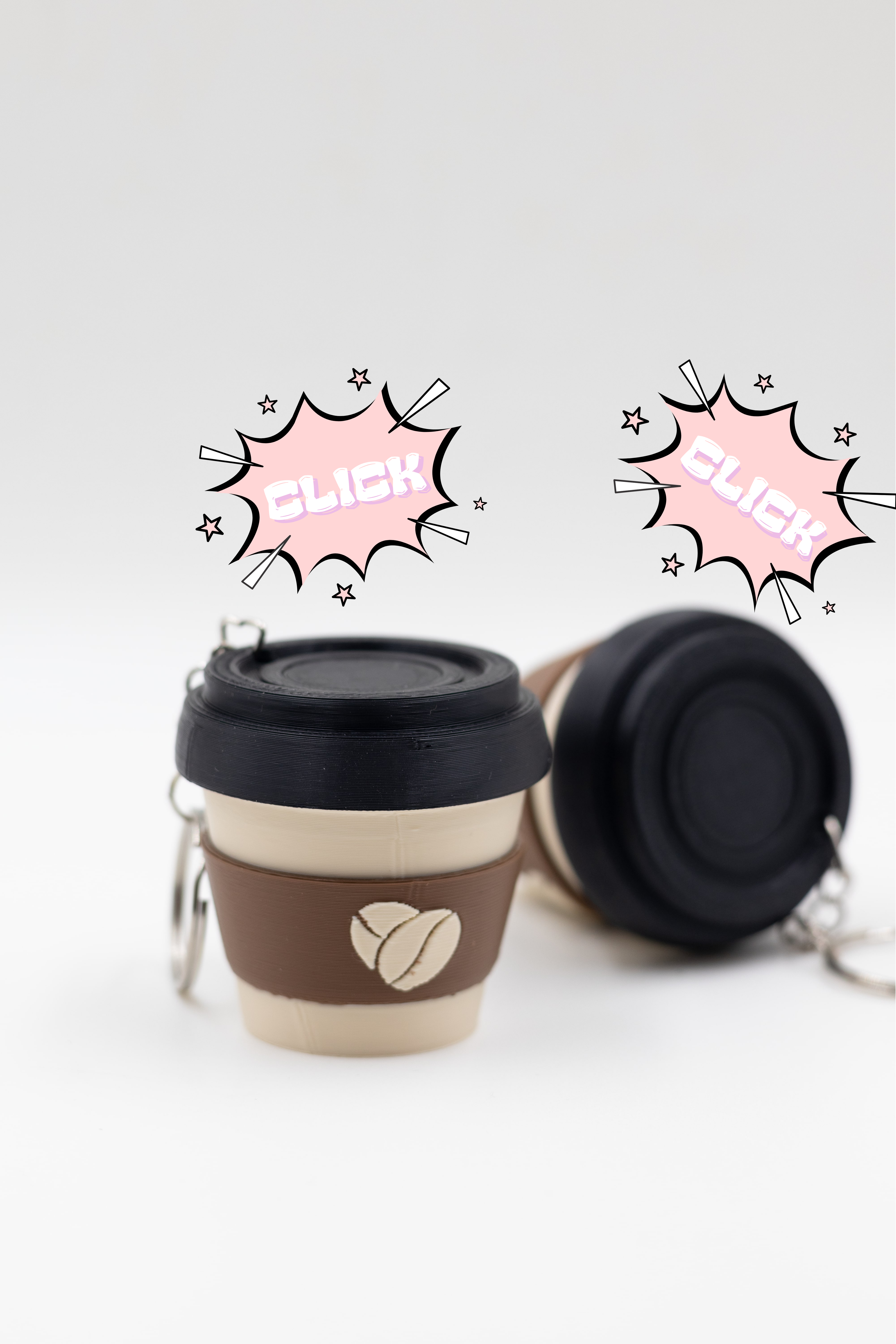 Mini Coffee Cup Clicker Anahtarlık – 3D Baskı Kahve Temalı Figür (Adet)